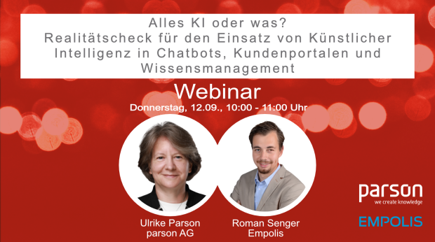 Webinar Einsatz von KI in Chatbots, Kundenportalen und Wissensmanaement