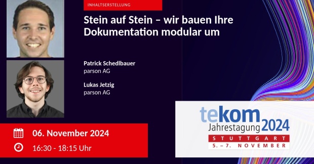 Stein auf Stein, modulare Dokumentation Jetzig Schedlbauer parson AG tekom-Jahrestagung 2024